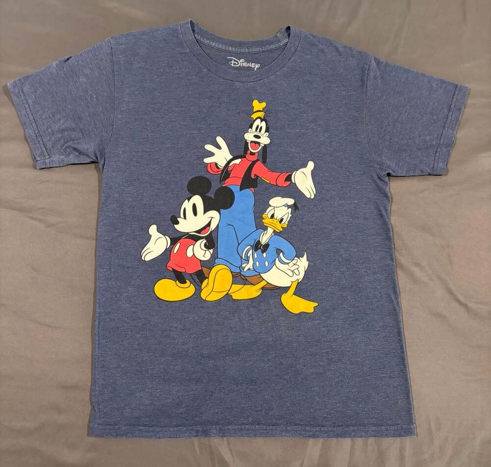 Disney Mickey Mouse, Goofy & Donald Duck Trio T-Shirt Heather Blue Medium